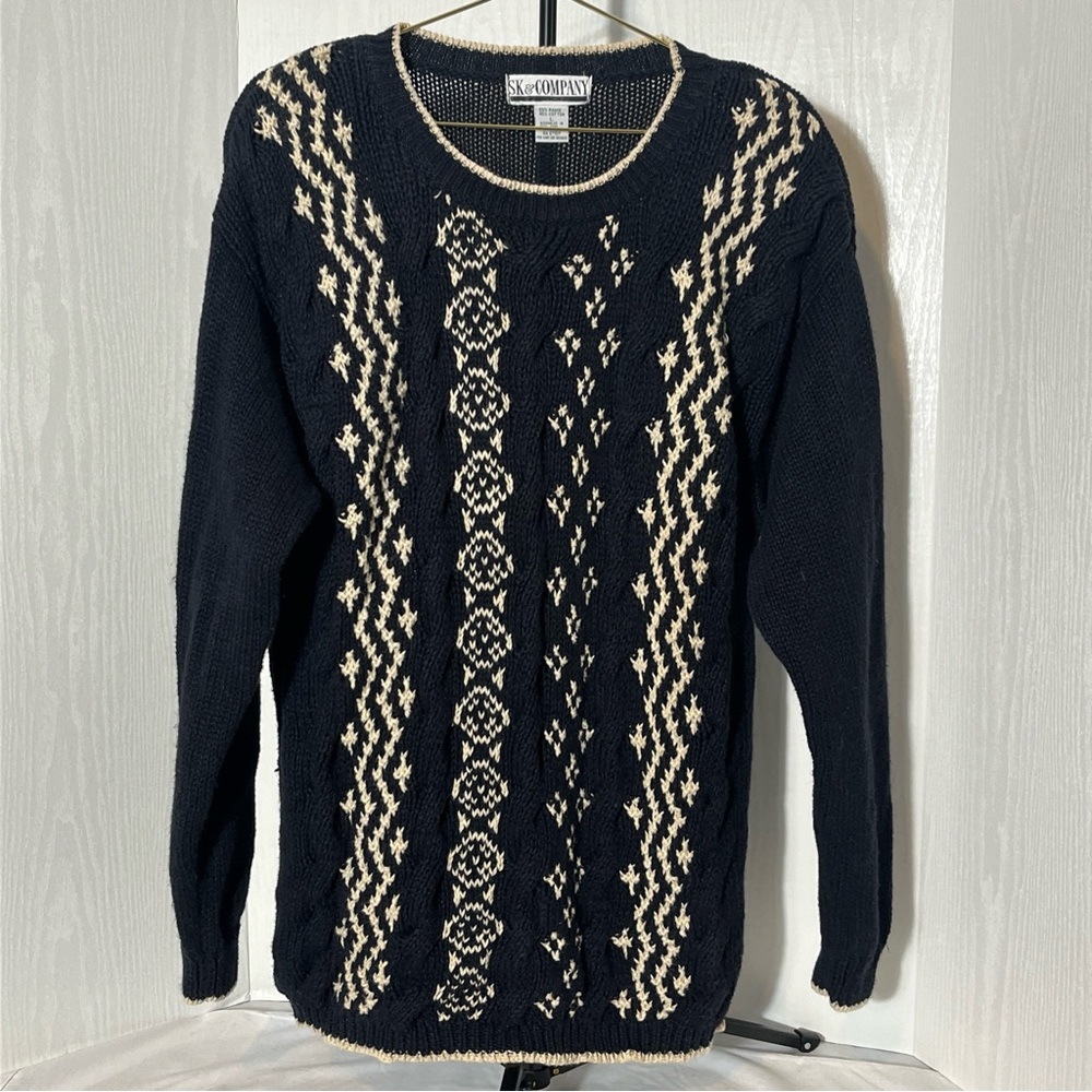 Women's SK & Company Vintage Navy and White Ramie & Cotton Sweater Large
